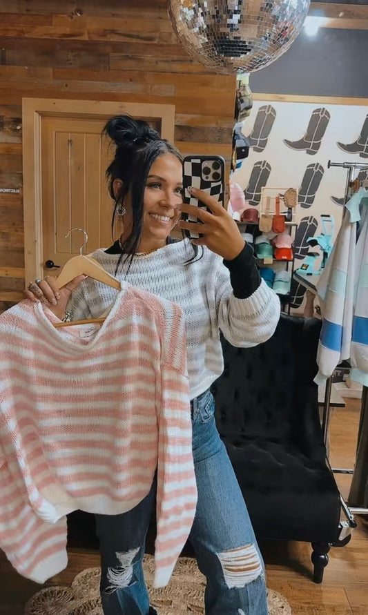 Paisley Off The Shoulder Stripe Sweater