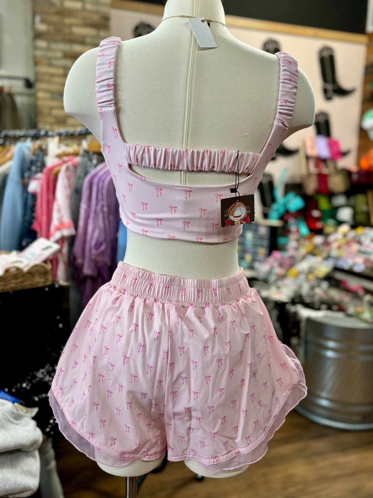 Bow Active Shorts w/ Ruffle Trim