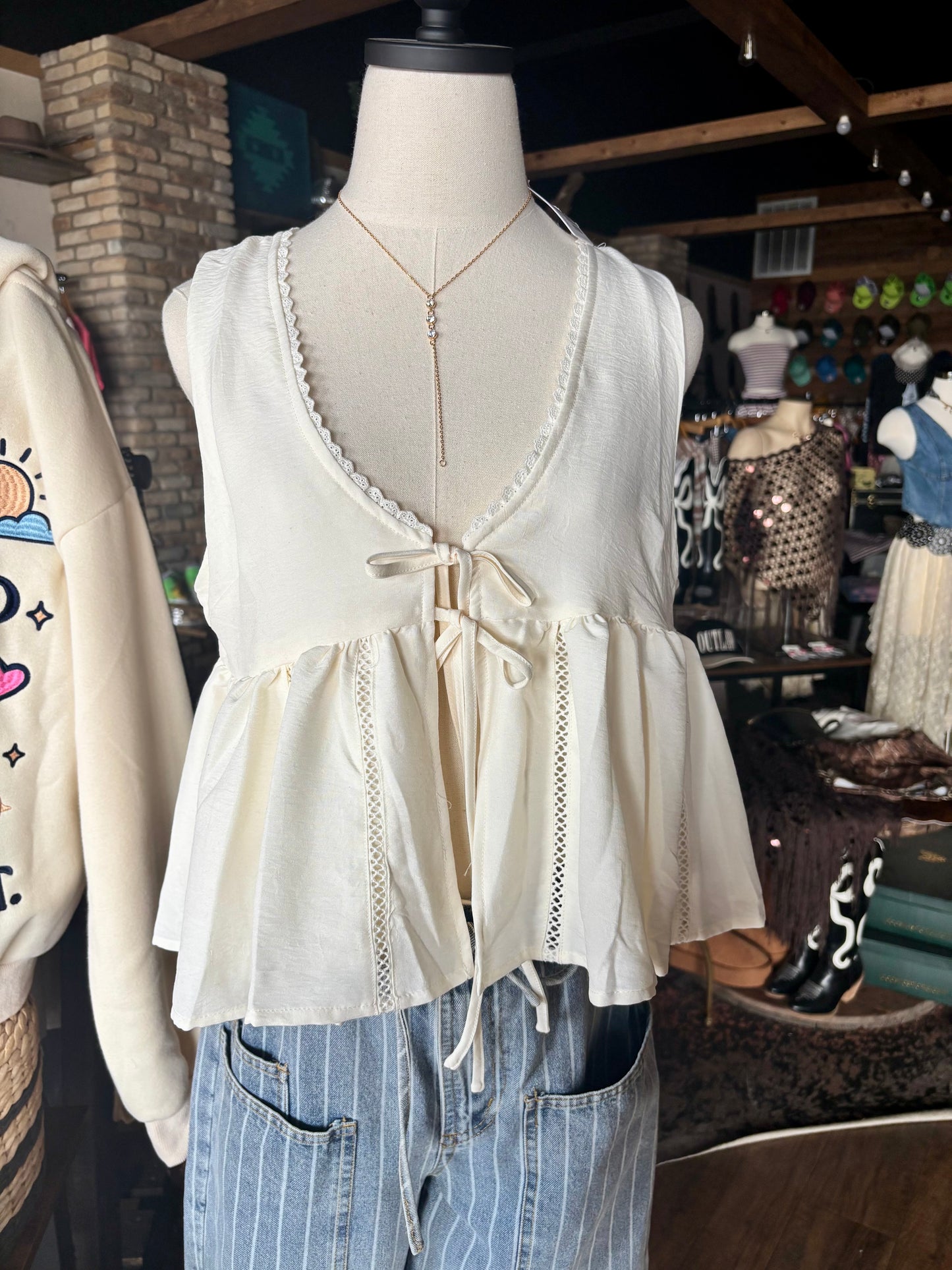 Ella Lace Trim Tie Tank