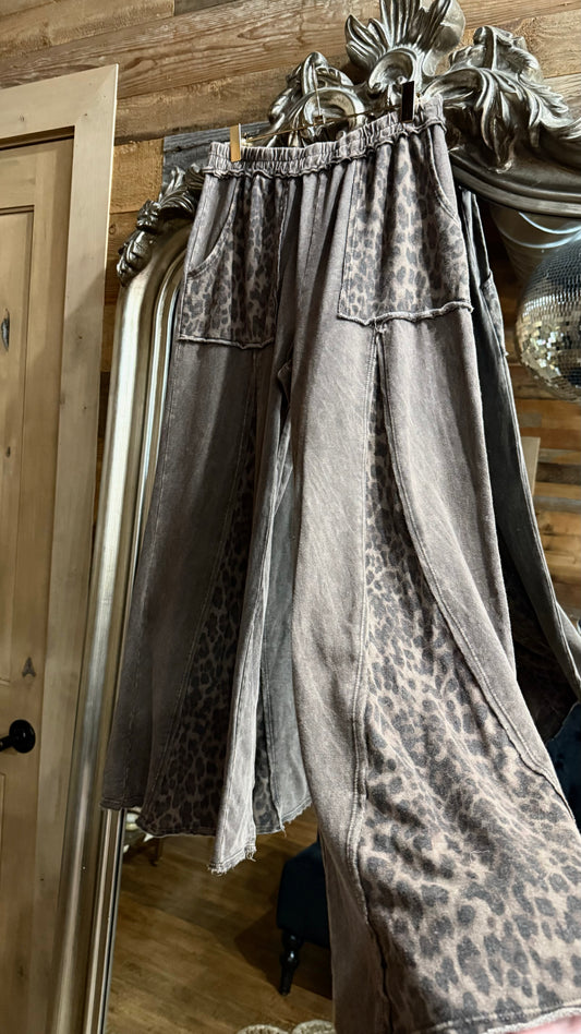 Mineral Wash Leopard Flare Pants