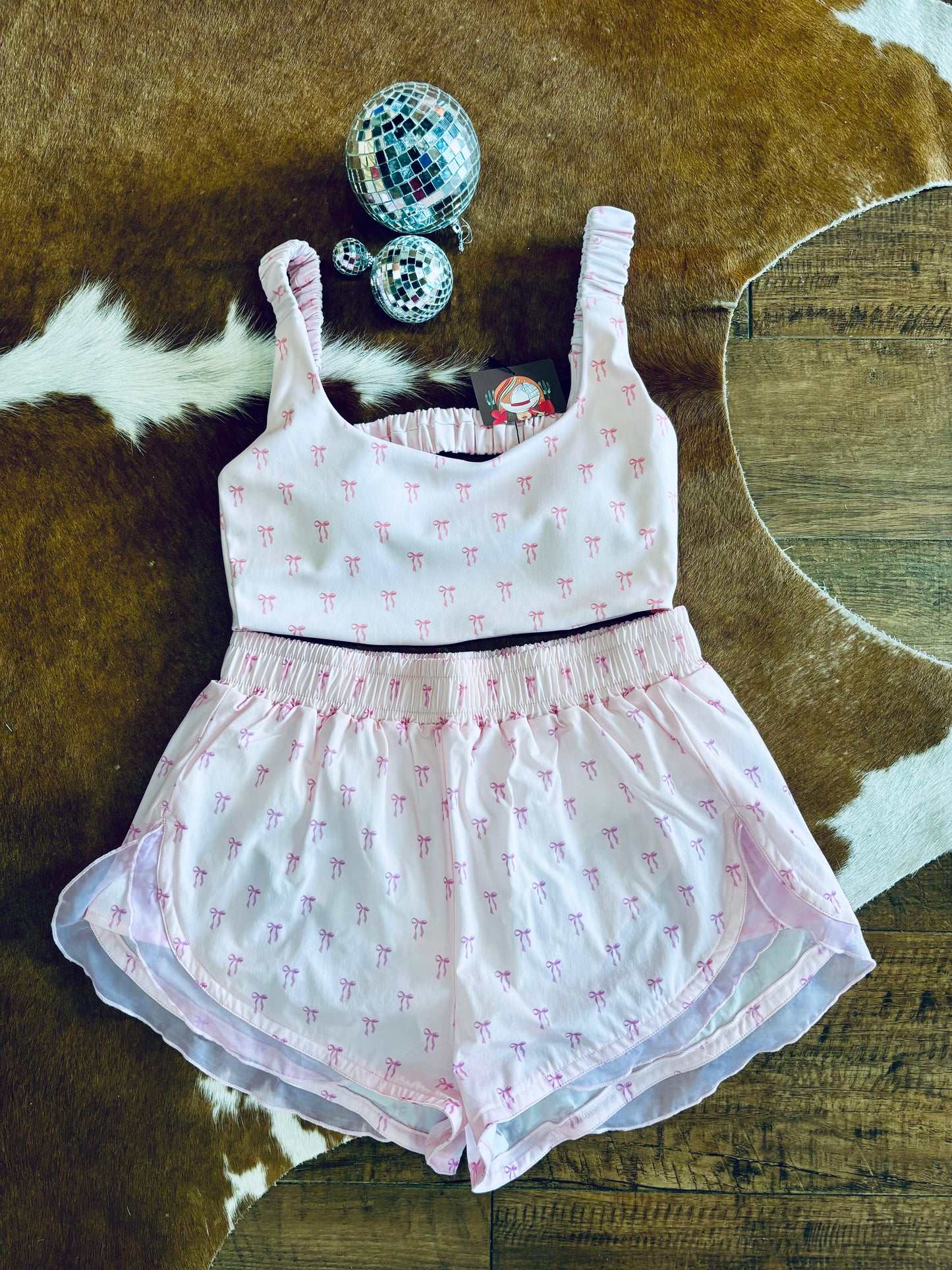 Bow Active Shorts w/ Ruffle Trim