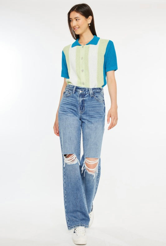 High Rise 90’s Criss Cross Med Wash