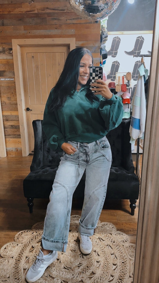 High Rise Barrel Cuff Jeans