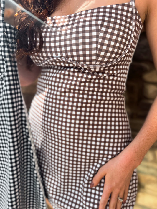 Gingham Sweetheart Dress - Chocolate