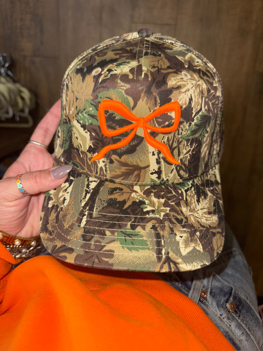 Orange Bow Camo Trucker