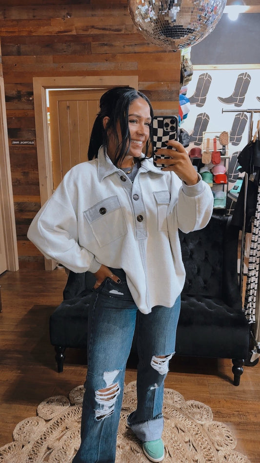 Collared Big Pockets Oversized Top