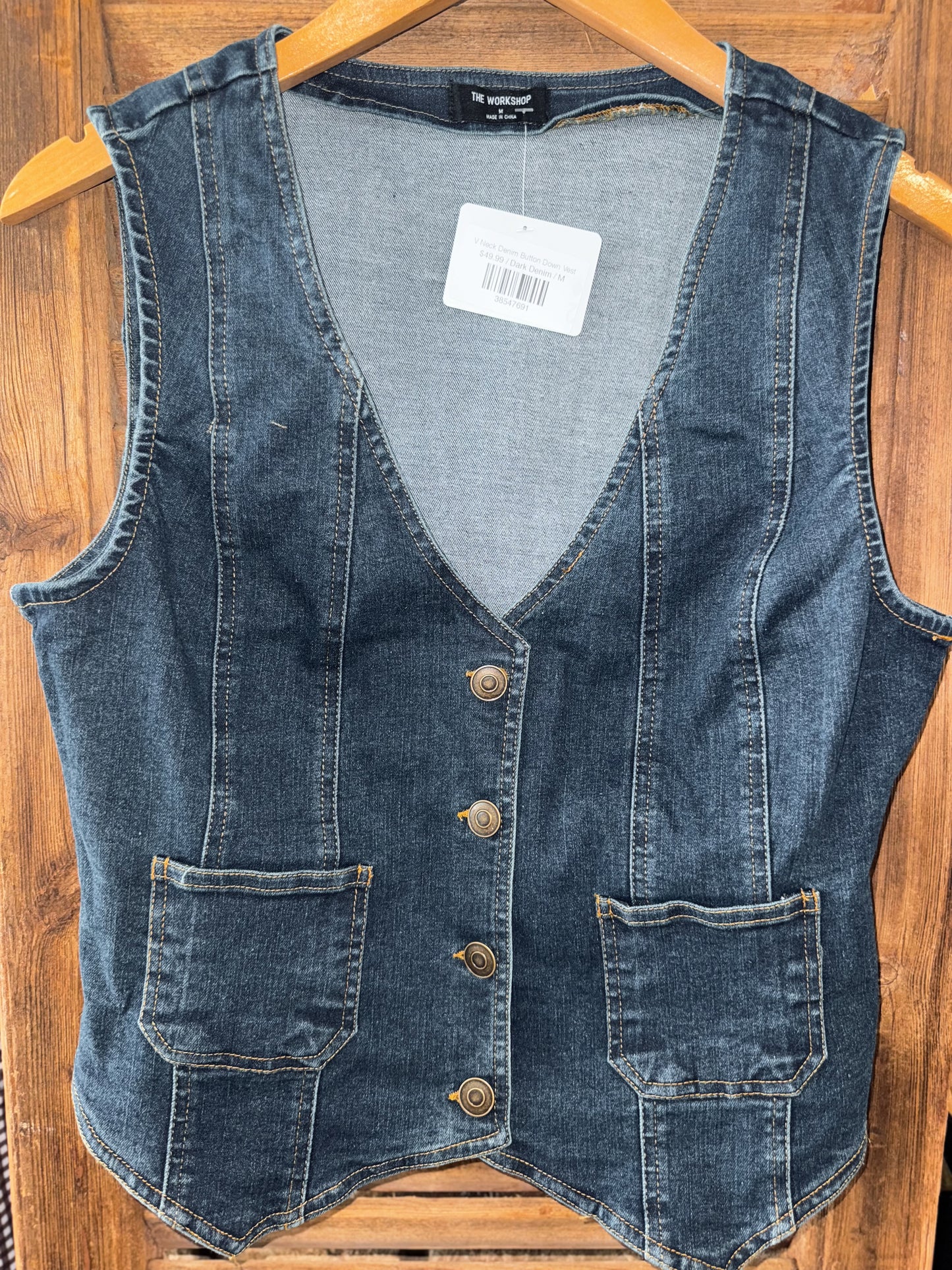 V Neck Denim Button Down Vest