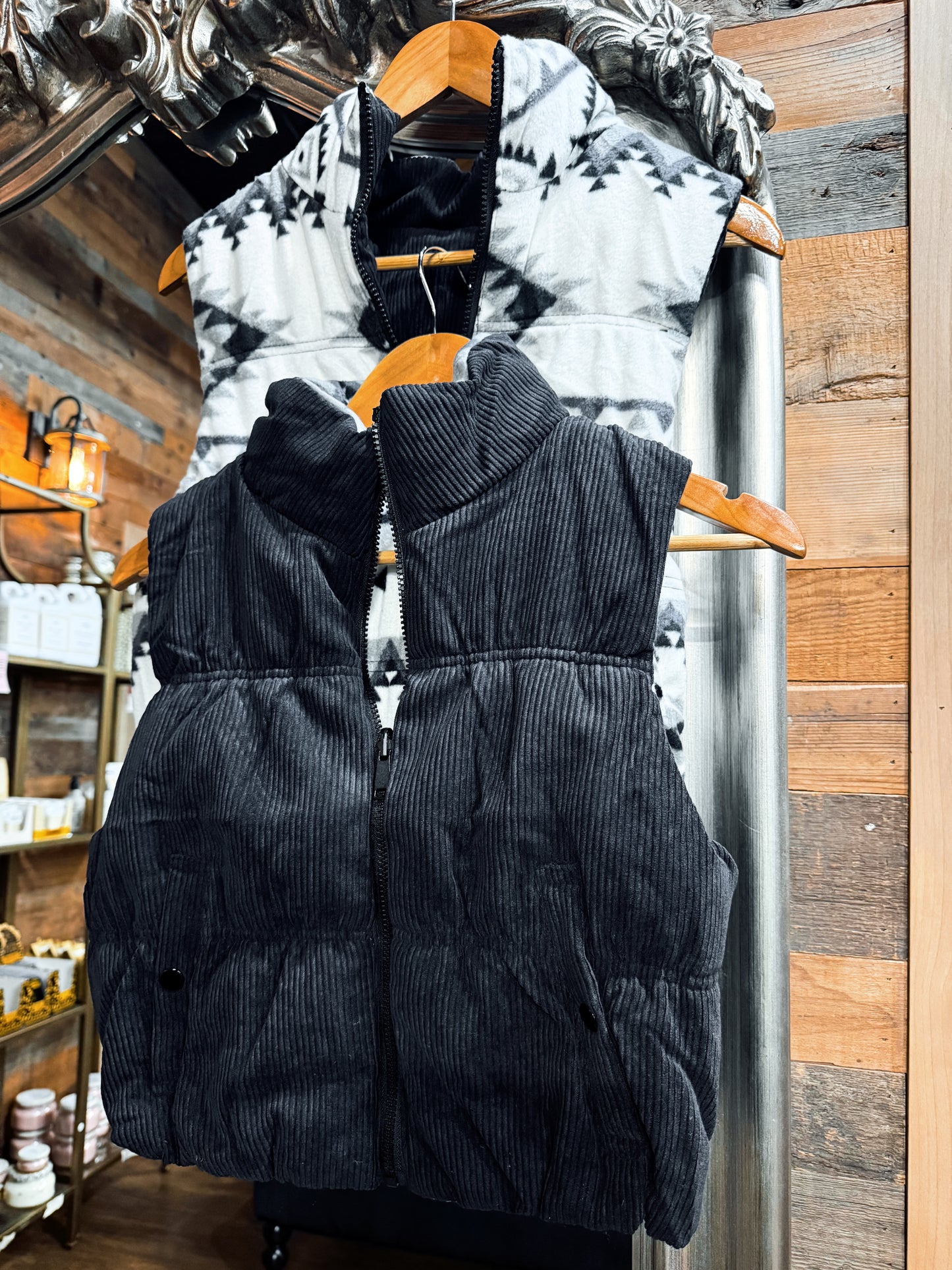Black Reversible Aztec Couduroy Vest