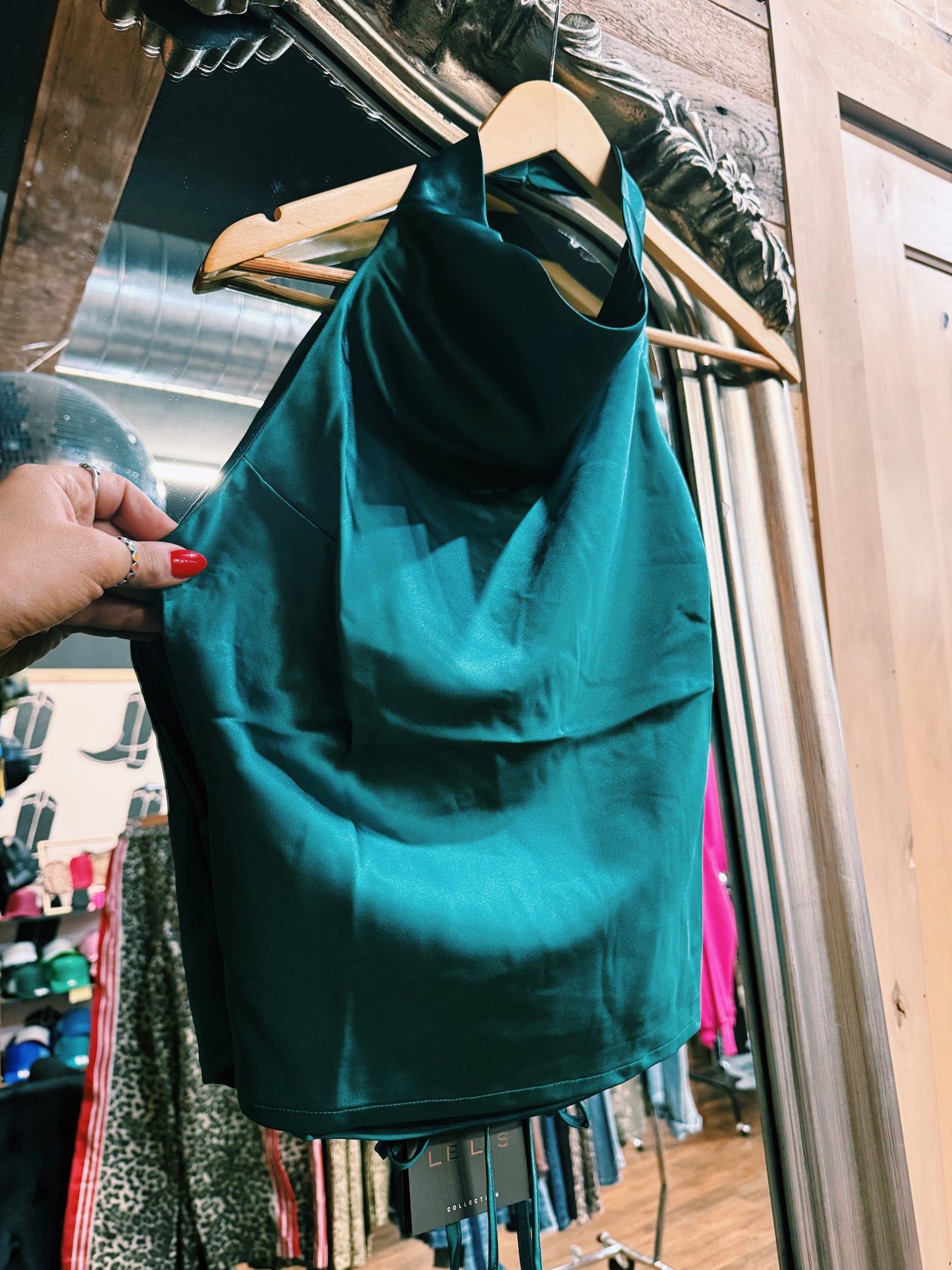 Emerald Cowl Neck Satin Top