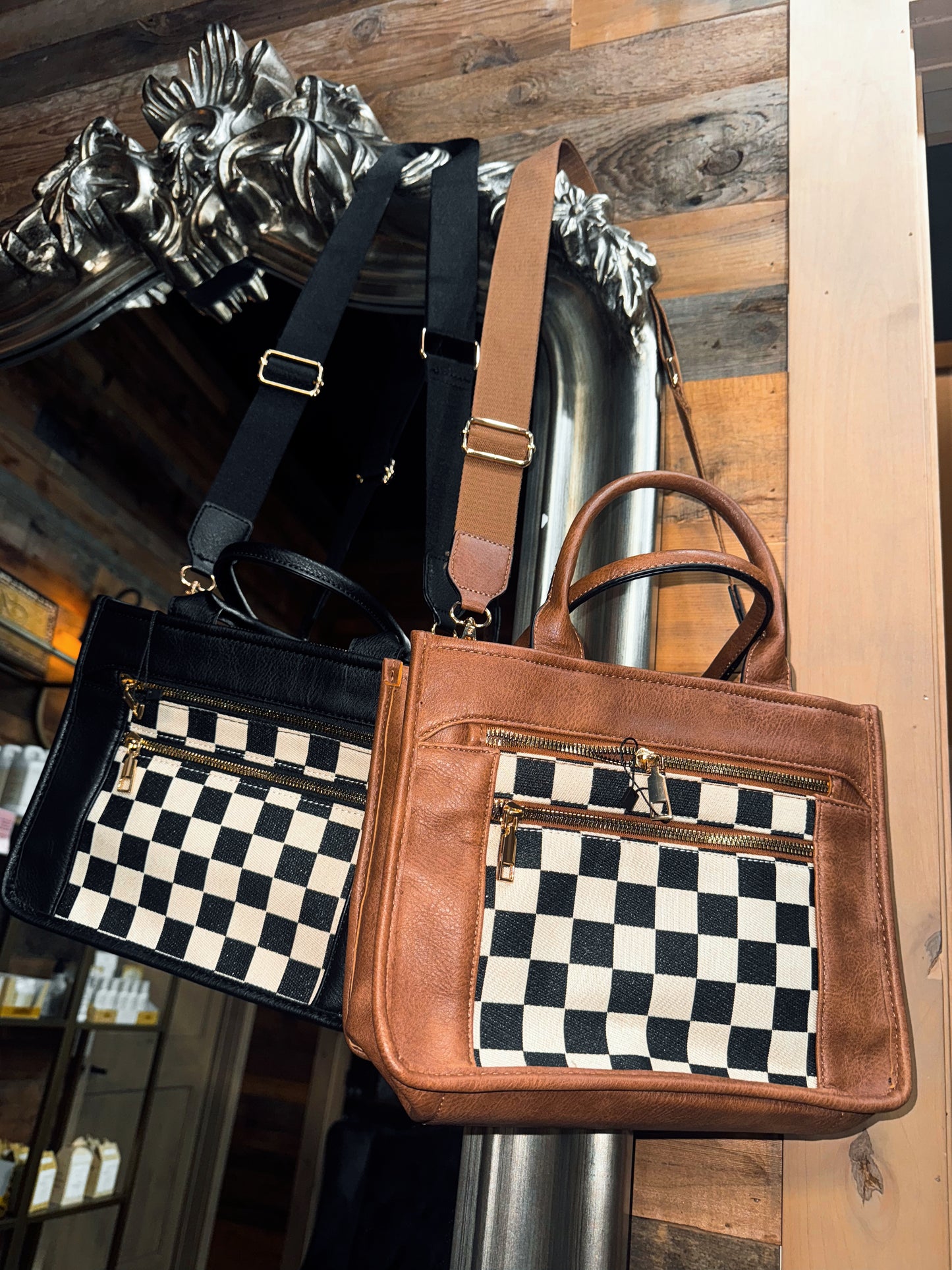 Checkered Media Tote