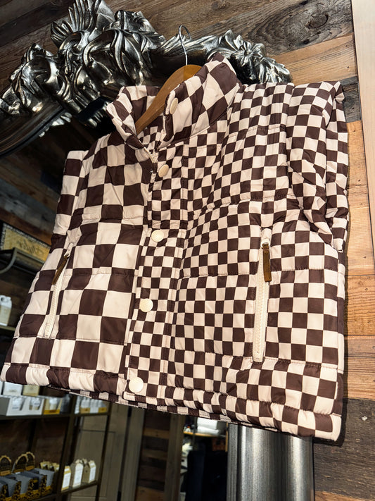 Brown Check Puffer Vest