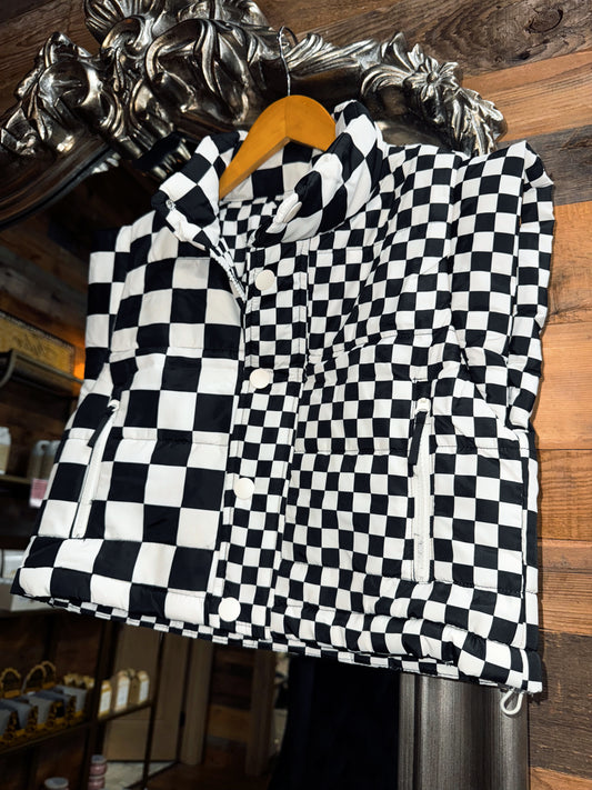 Black Check Puffer Vest