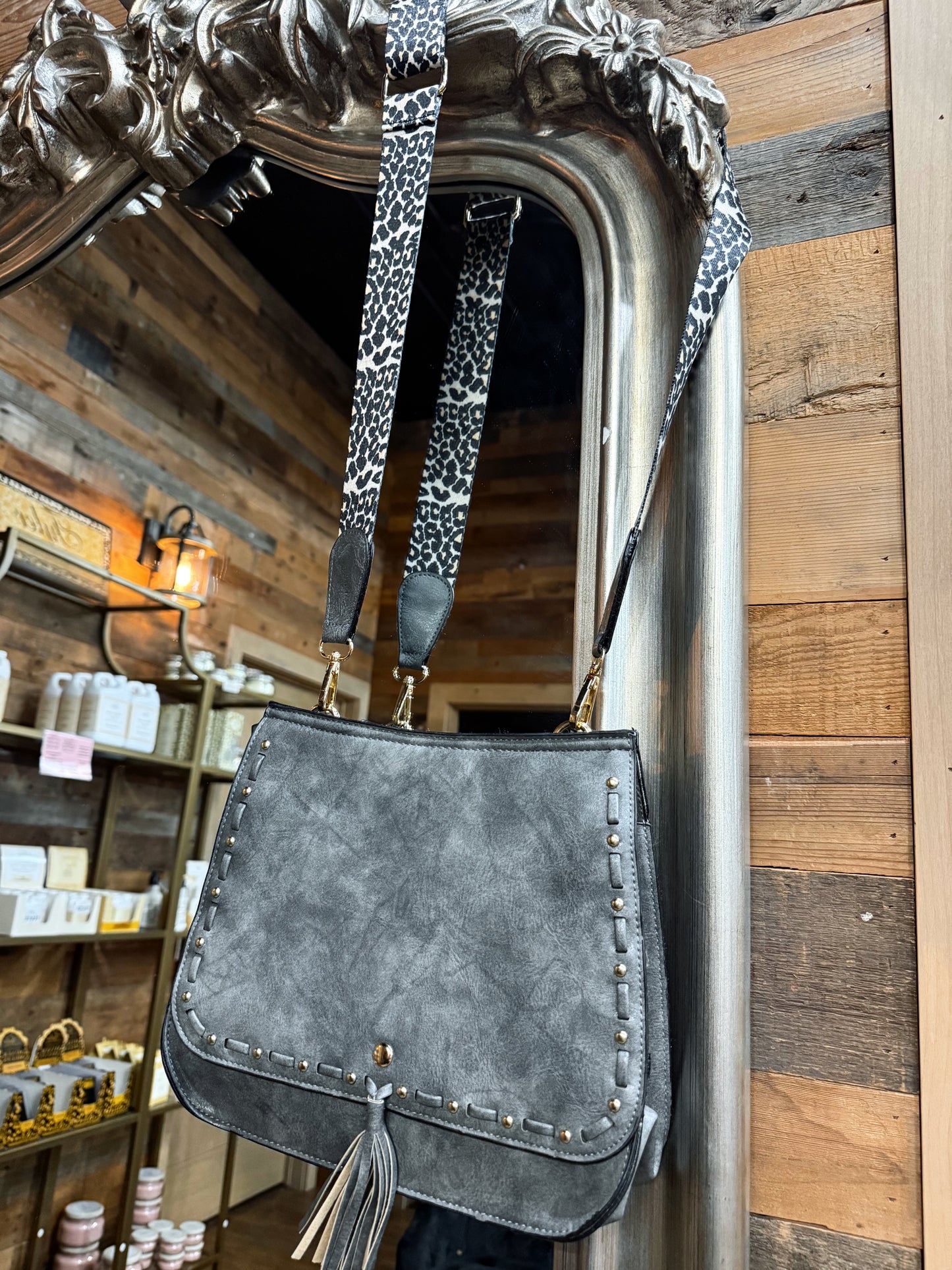 Leopard Strap Studded Crossbody