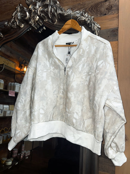 1/4 Zip White Woodland Butter Sweater
