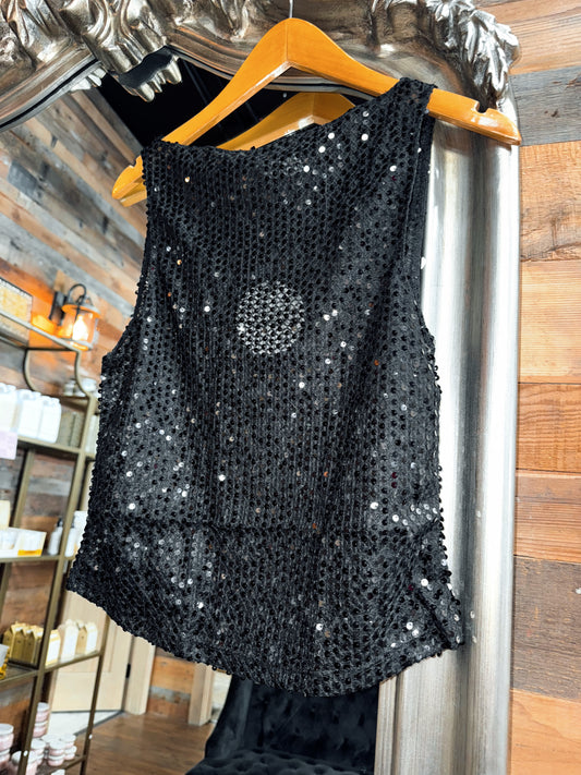 Black Sequin Sheer Tank