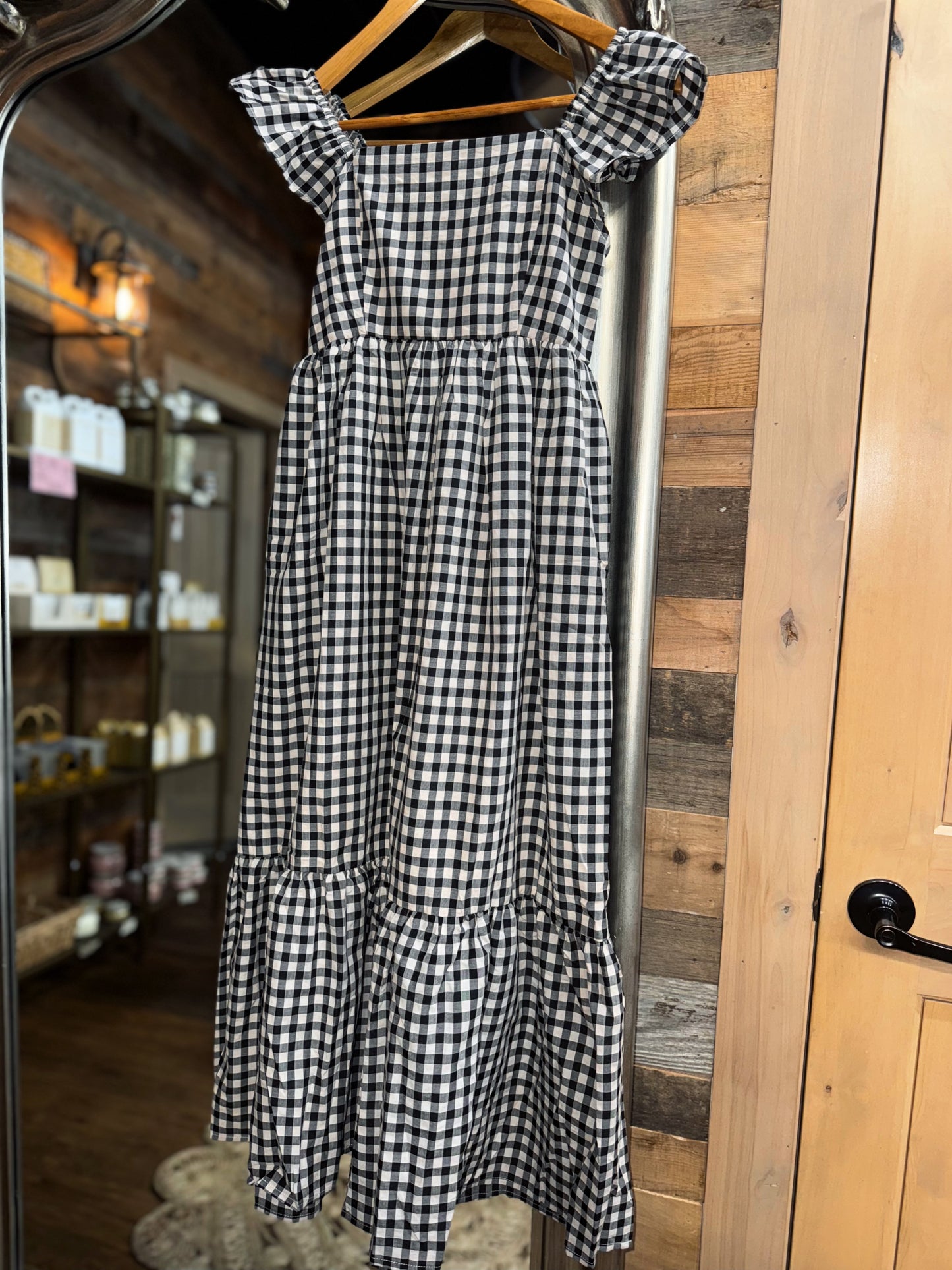 Gingham Ruffle Strap Maxi