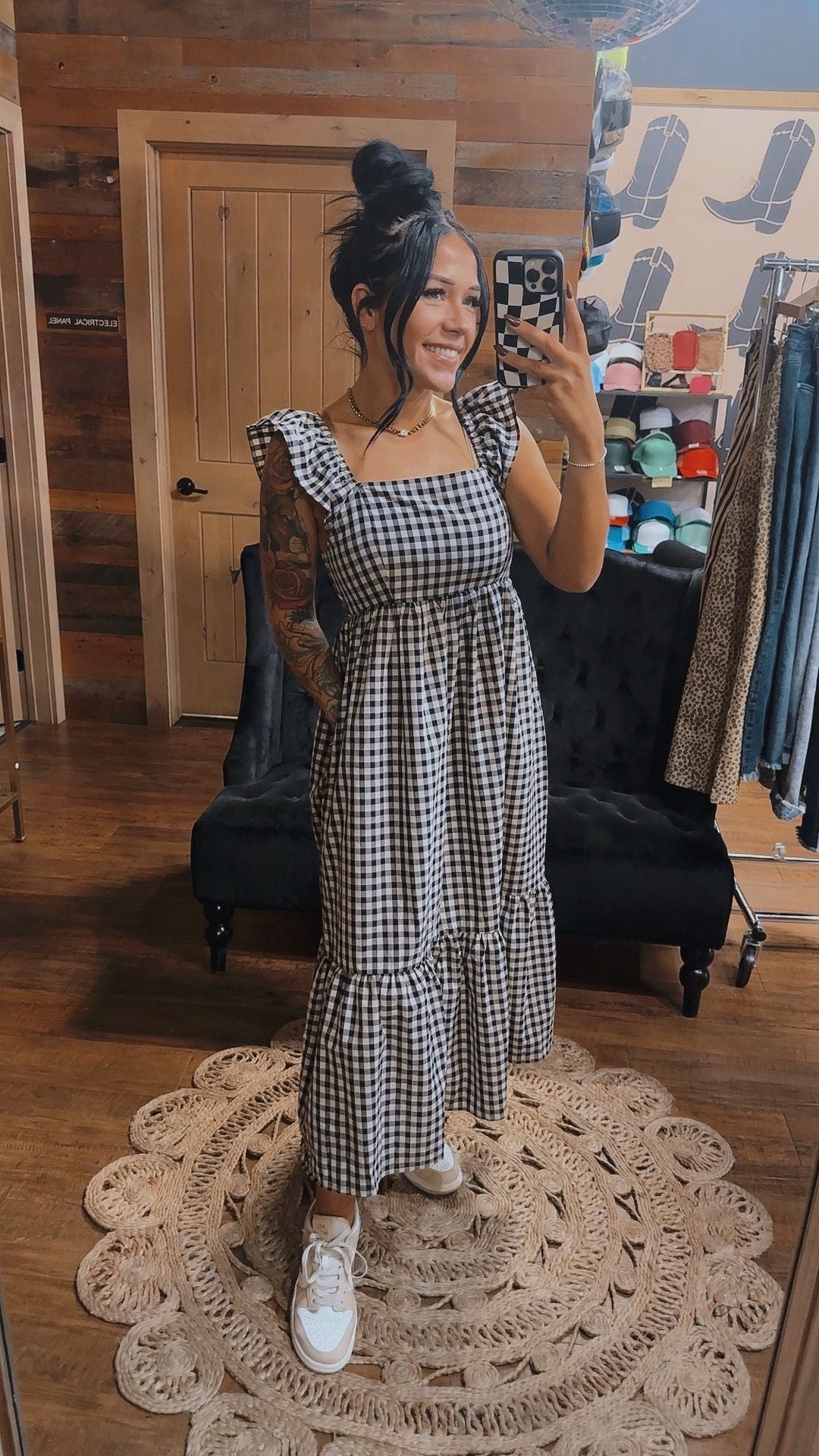 Gingham Ruffle Strap Maxi
