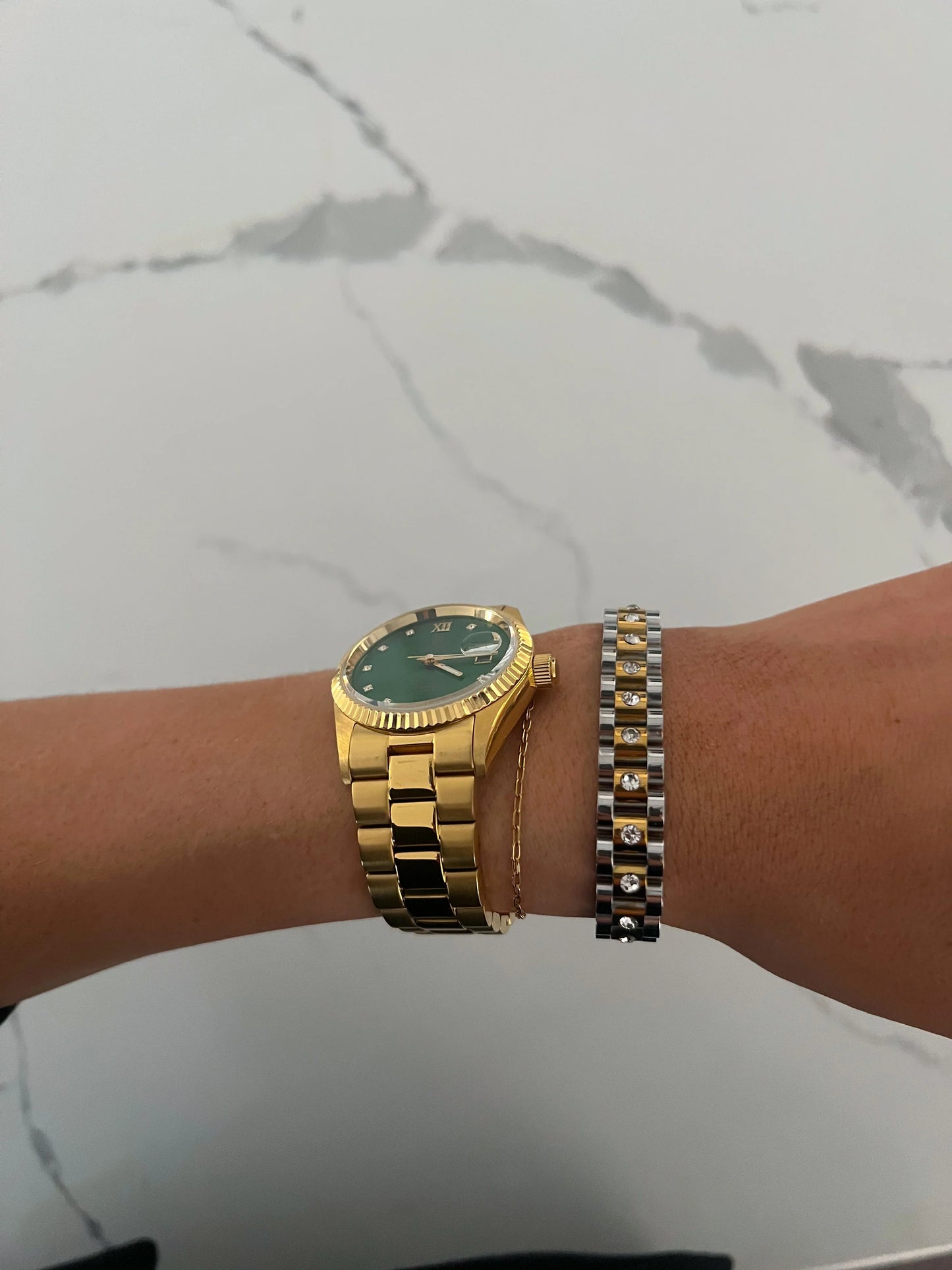Diamond Two Toned Watch Band Bracelet