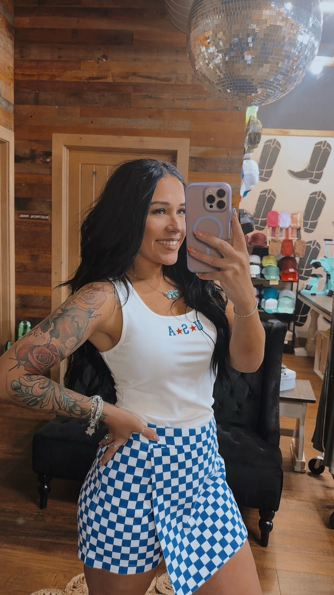 Checkered Overlay Skort