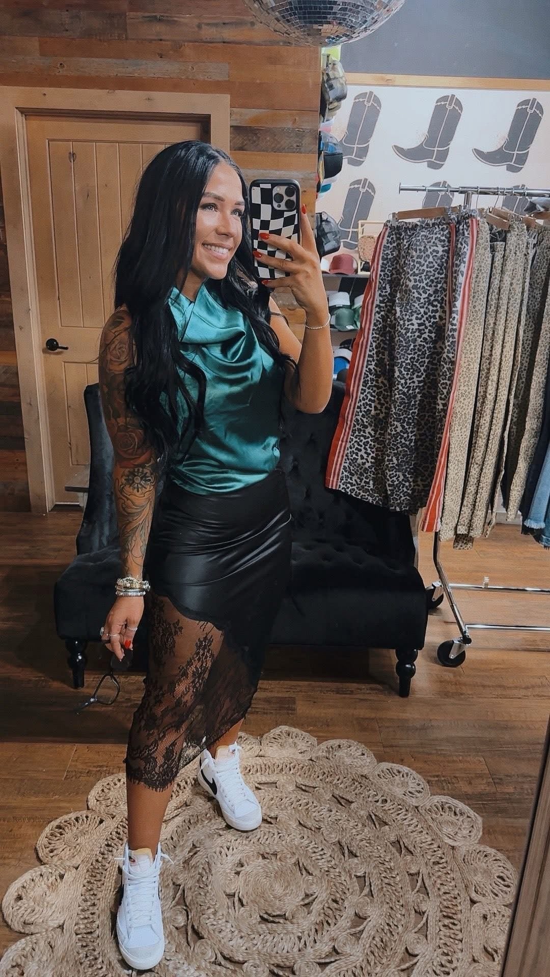 Emerald Cowl Neck Satin Top