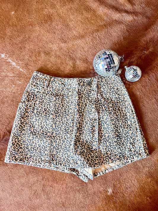 Denim Leopard Skort