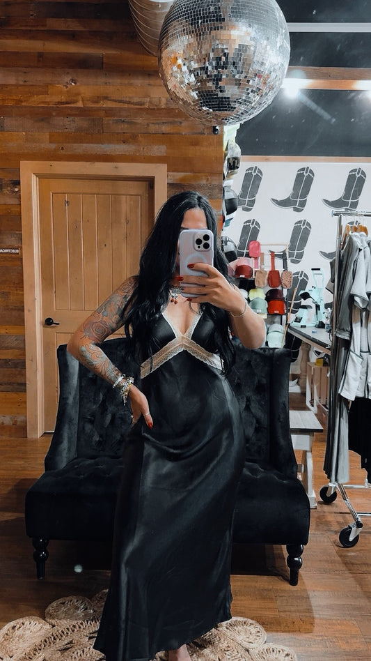 Plunge V Neck Satin Slip Maxi