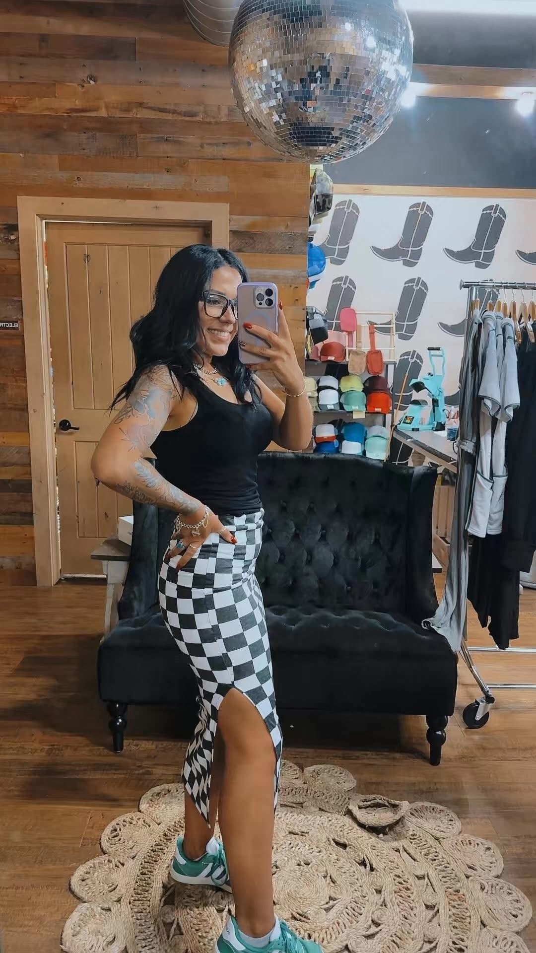 Checkered Pencil Skirt w/ Slit