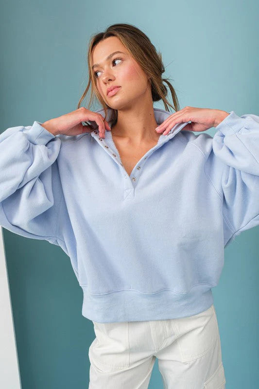 High Collar Relaxed Fit Pullover - Baby Blue